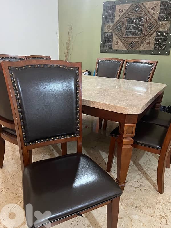 Marble dining table and 8 leather chairs 1