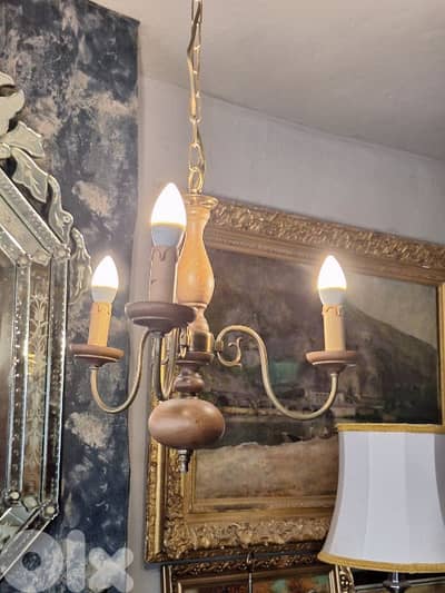 flemish wood and bronze chandelier