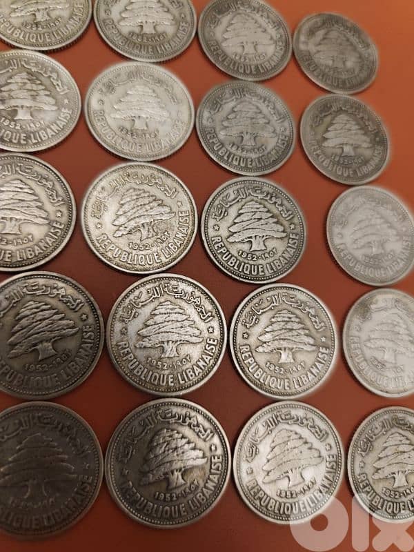 نص ليرة فضة ١٩٥٢,عدد ٢٠,فضة اصلي،الجمهورية اللبنانية 3