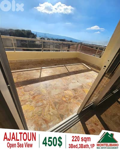 Prime Location 220sqm Apartment For Rent in Ajaltoun (عجلتون)+Sea View