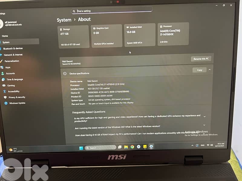 MSI SWORD 16 i7-14700HX 2