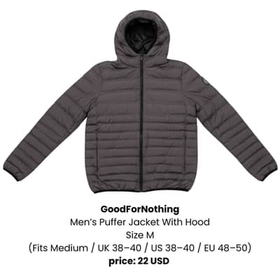 GoodForNothing Men’s Puffer Jacket With Hood