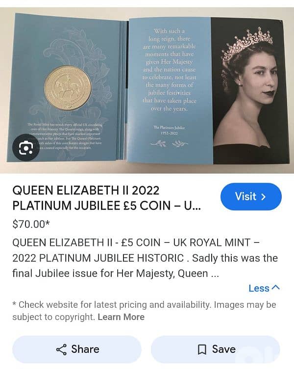 Rare Elizabeth medaL big size 4 cm New قلادة من النوادر جديدة بالعلبة 4