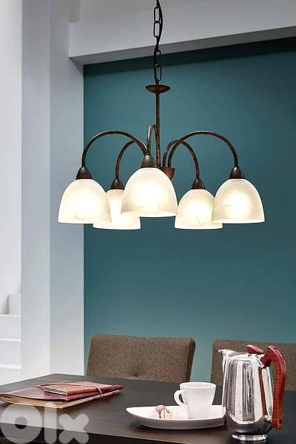 EGLO Dionis Rustic Chandelier with Alabaster Glass Shades 1