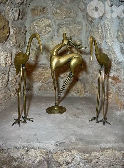 Solid Brass Deer and Cranes