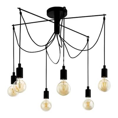 EGLO Musara Pendant Light – Industrial Black Steel 6-Bulb Dining Lamp