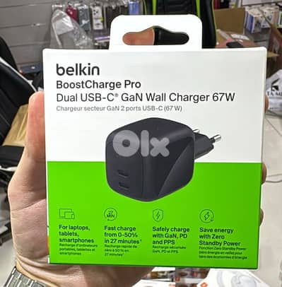 Belkin Boostcharge pro 67w Dual usb-c gan wall charger 2 pin black