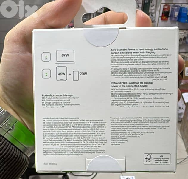 Belkin Boostcharge pro 67w Dual usb-c gan wall charger 2 pin black 1