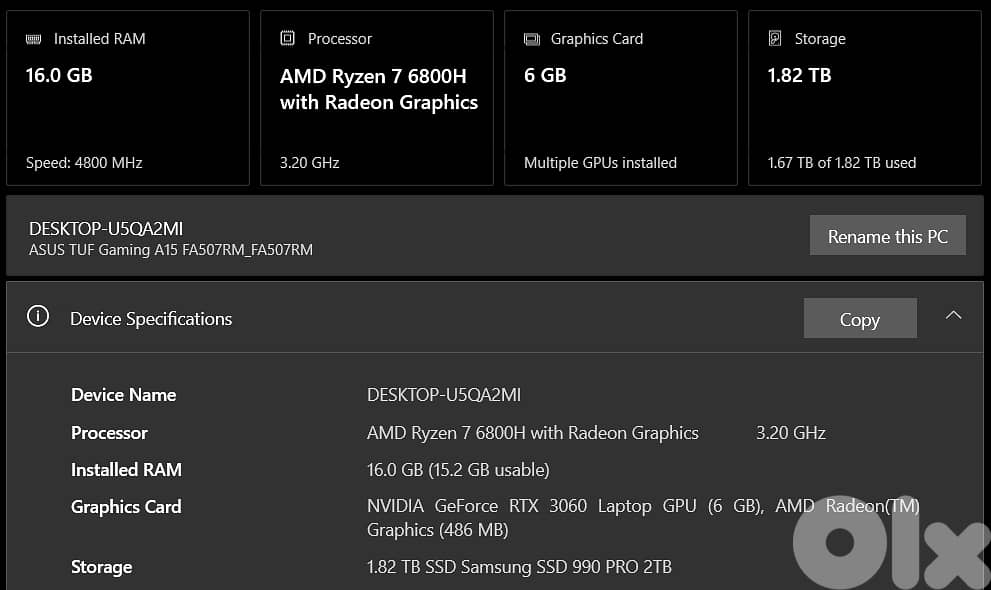 ASUS TUF A15 Gaming Laptop | RTX 3060 | 2TB SSD | 300Hz 5