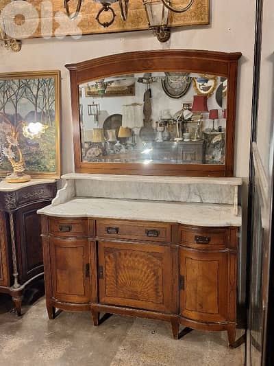 antique english massif wood sidboard buffet with mirror