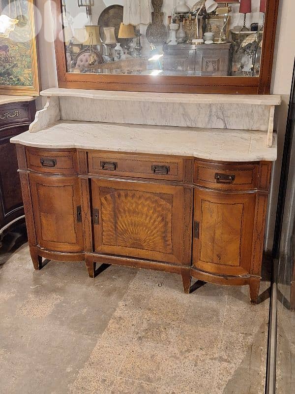 antique english massif wood sidboard buffet with mirror 1