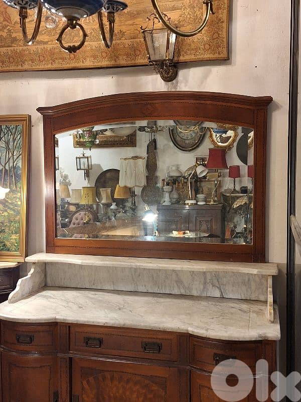 antique english massif wood sidboard buffet with mirror 2
