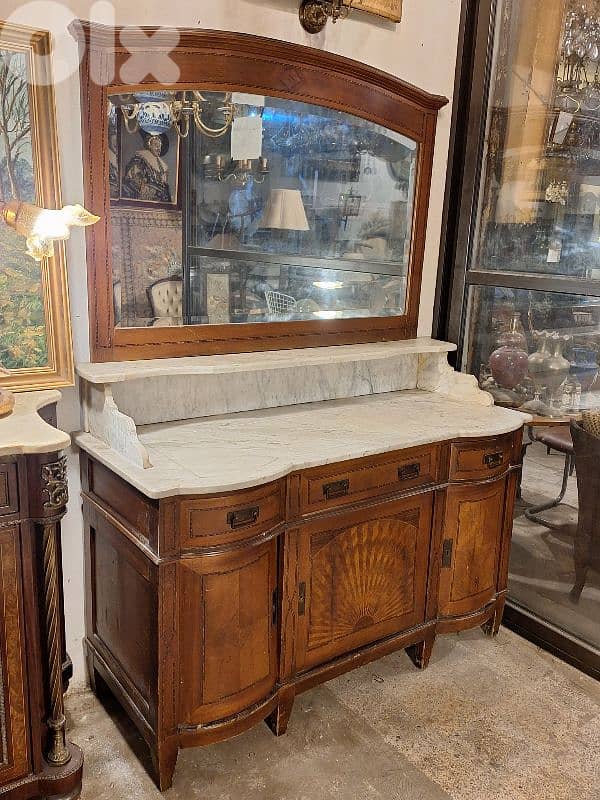 antique english massif wood sidboard buffet with mirror 3