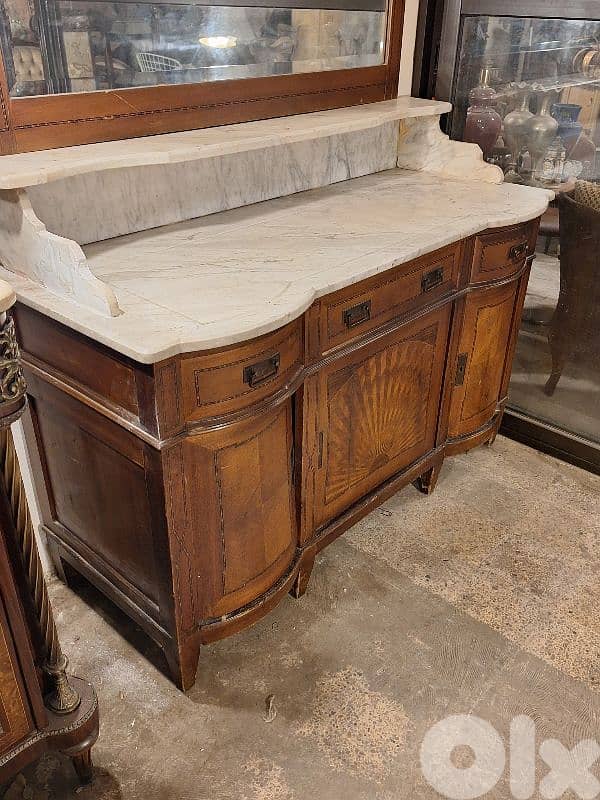 antique english massif wood sidboard buffet with mirror 4