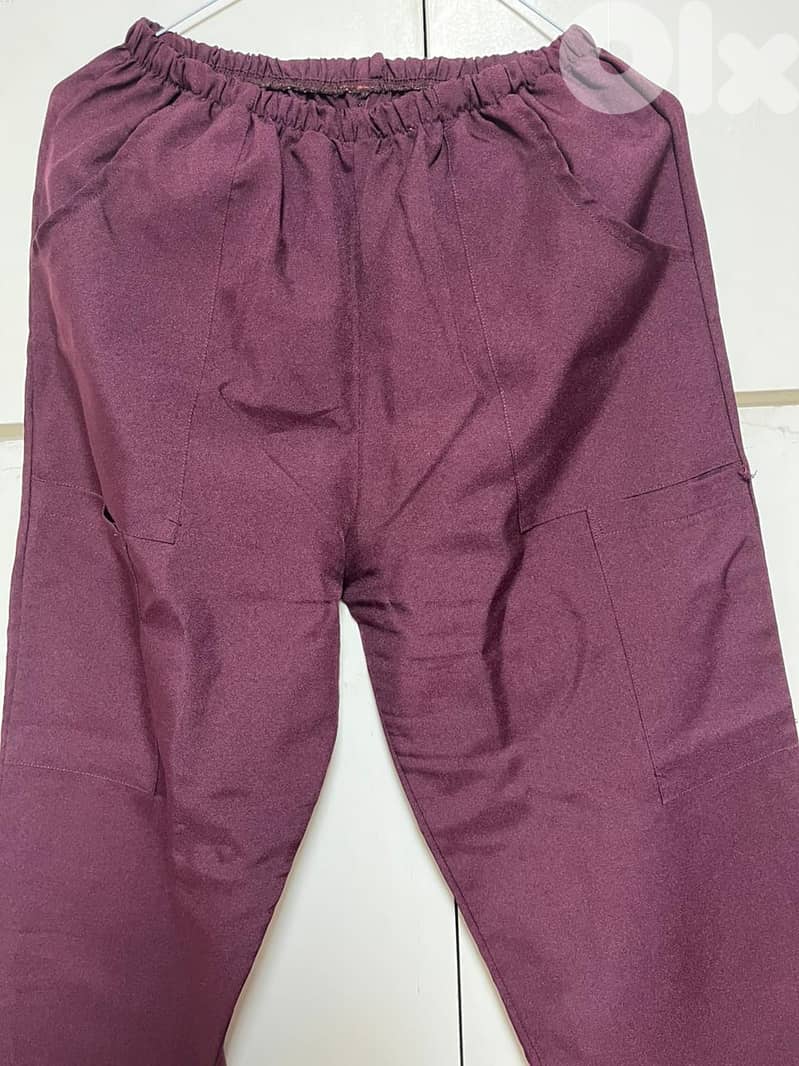 Medical Scrub Set – Burgundy Blue (Top & Pants) 1