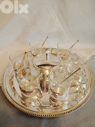 طقم شاي مطلي فضة
