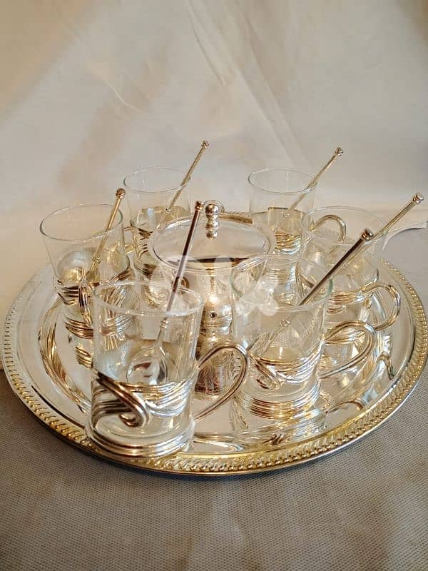 طقم شاي مطلي فضة 2