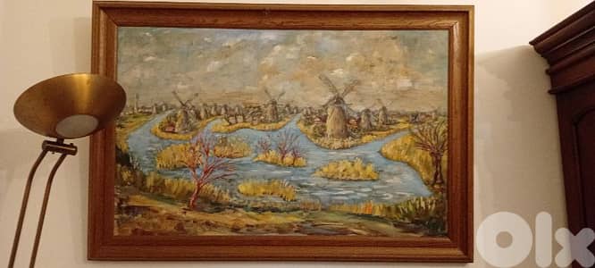 لوحة ألمانية كادر خشب جوز مختومة طول 72cm عرض 106