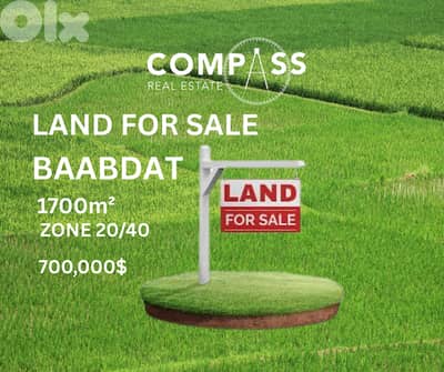 Land for sale in Baabdat area, prime location