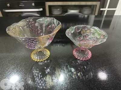set of 2 glass decorative fruit bowls