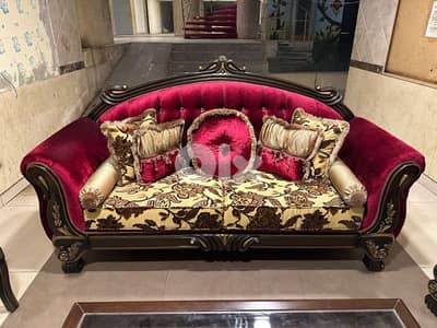 طقم كنبايات شغل توصاية اربع قطع وطاولة قماش وردة كتير مرتب