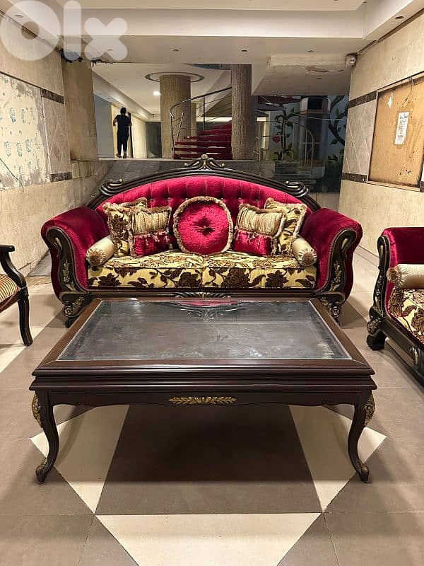 طقم كنبايات شغل توصاية اربع قطع وطاولة قماش وردة كتير مرتب 13