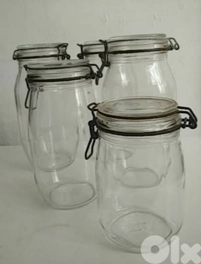 Vintage 5 ARC France Glass Jars herm canister - Not Negotiable