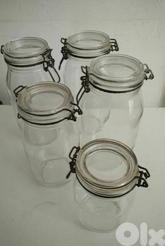 Vintage 5 ARC France Glass Jars herm canister - Not Negotiable 1