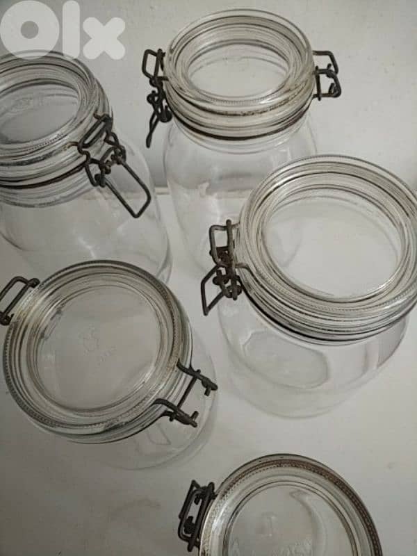 Vintage 5 ARC France Glass Jars herm canister - Not Negotiable 2