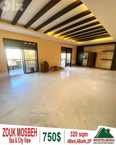 320 sqm Apartment For Rent in Zouk Mosbeh (ذوق مصبح) + Sea & City View