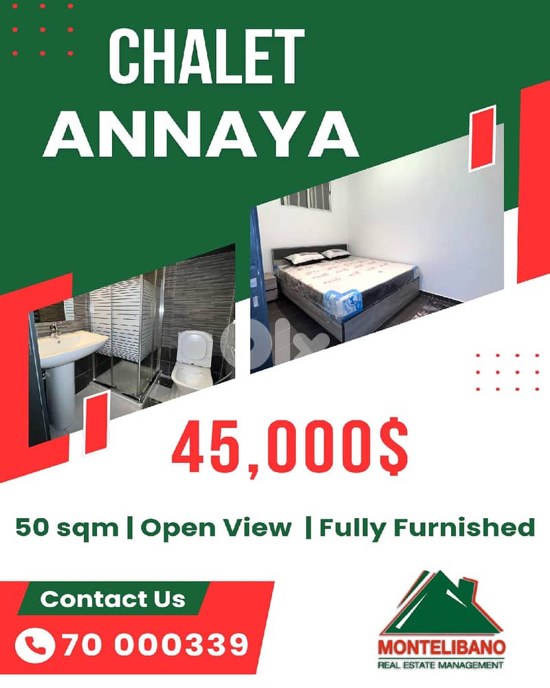 Fully Furnished 50 sqm Chalet For Sale in Aannaya (عناية) + Open View 1