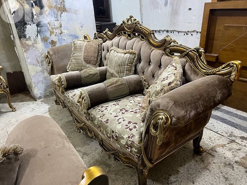 ‏صالون خشب زين مستورد من مصر بعد جديد أربع قطع مع طاولة قزاز 5