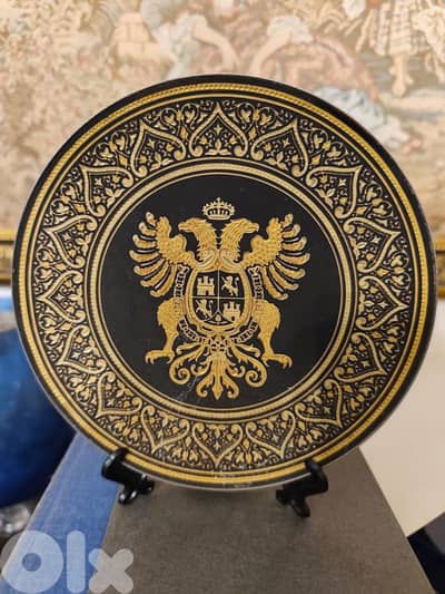 vintage 1973 Spanish damascene plate cost of arms 24k Gold