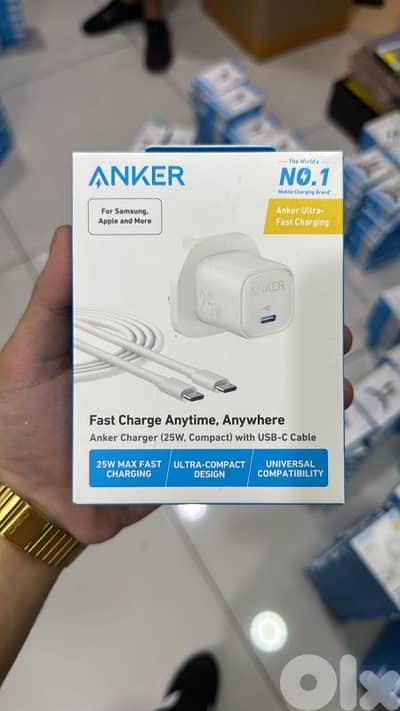 Anker usb-c charger  25w 3pin compact with usb-c cable white