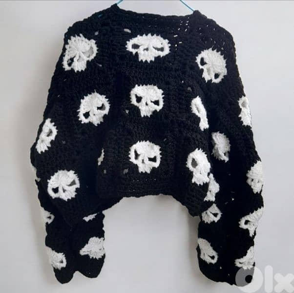 handmade crochet skull cardigan 1