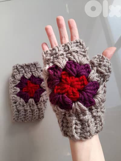 handmade crochet fingerless granny square gloves