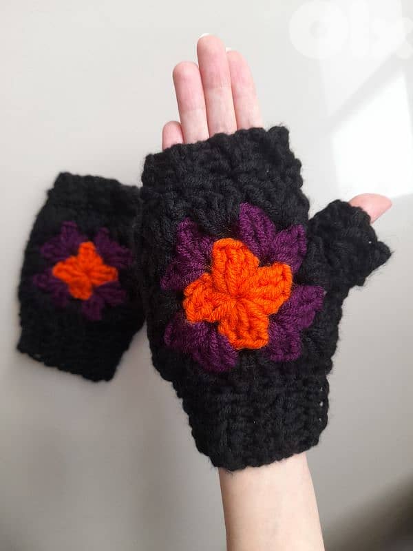 handmade crochet fingerless granny square gloves 2