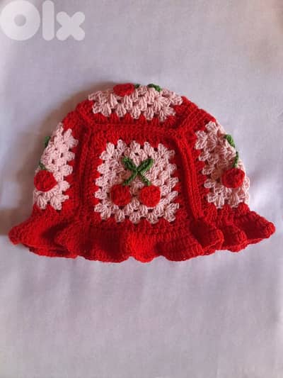 handmade crochet red cherry bucket hat