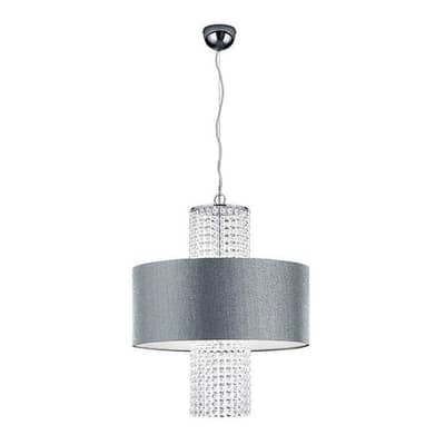 KING Crystal Pendant Light – Satin Silver Shade with Chrome Suspension