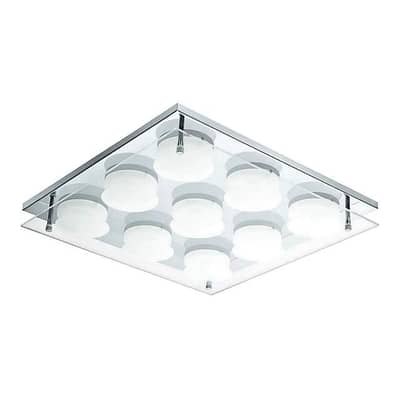 EGLO Abiola 9‑LED Ceiling Light – Square Chrome Design, Even Warm Glow