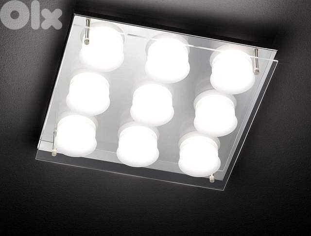 EGLO Abiola 9‑LED Ceiling Light – Square Chrome Design, Even Warm Glow 2