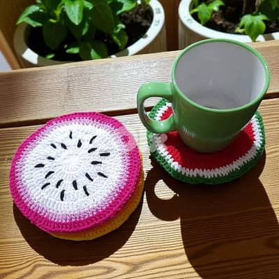 handmade crochet fruit coasters