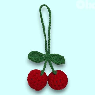 handmade crochet cherry keychain/bag accessory
