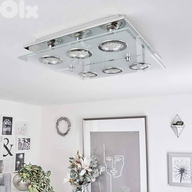 EGLO Cabo 6‑Light Ceiling Fixture – Heavy Glass, Metal Build, GU10 LED 1