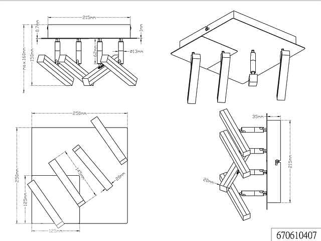 Trio Opium LED Ceiling Light – 4 Adjustable Heads, Matte Nickel Finish 1