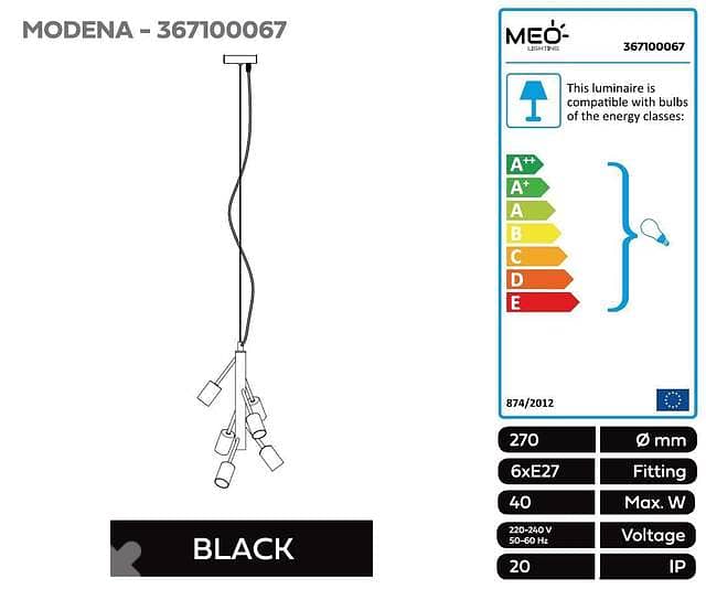 MEO Modena 6-Light Pendant Lamp – Mid-Century Inspired, Lightweight 2
