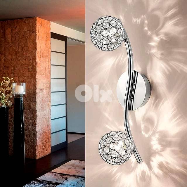 EGLO Ribolla Ceiling/Wall Light – Chrome Arc with Crystal Twin Spheres 1