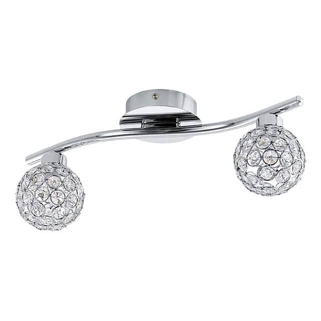 EGLO Ribolla Ceiling/Wall Light – Chrome Arc with Crystal Twin Spheres 2