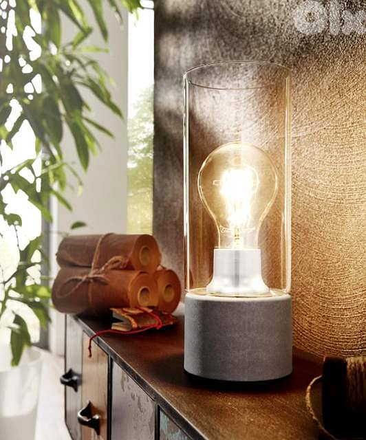 EGLO Torvisco Industrial Cylinder Lamp – Grey Concrete Look & Glass 1