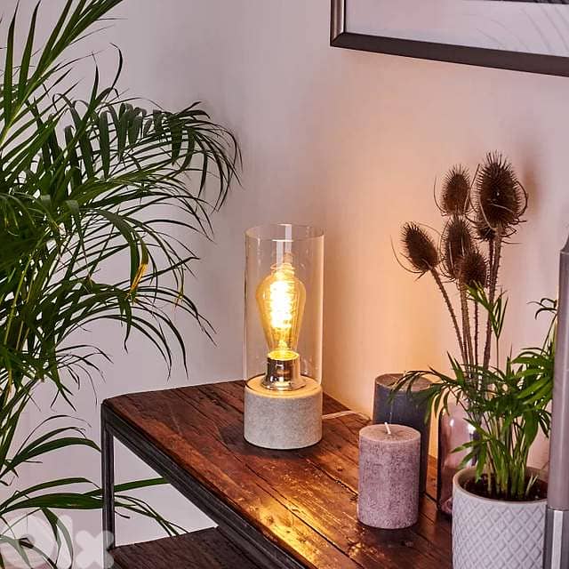 EGLO Torvisco Industrial Cylinder Lamp – Grey Concrete Look & Glass 3